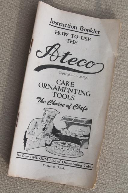 photo of 1920s vintage cake decorating set in original box, antique piping bag & cone tips #5