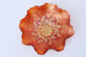 catalog photo of 1920s vintage carnival glass bowl, Fenton Holly berry pattern marigold orange luster