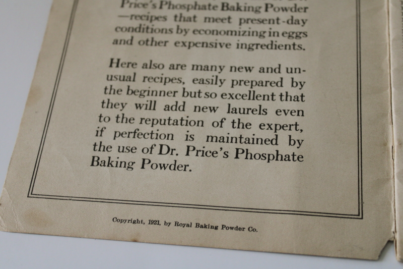 photo of 1920s vintage cookbook, Dr Price's Royal Baking Powder advertising, recipes booklet  #2