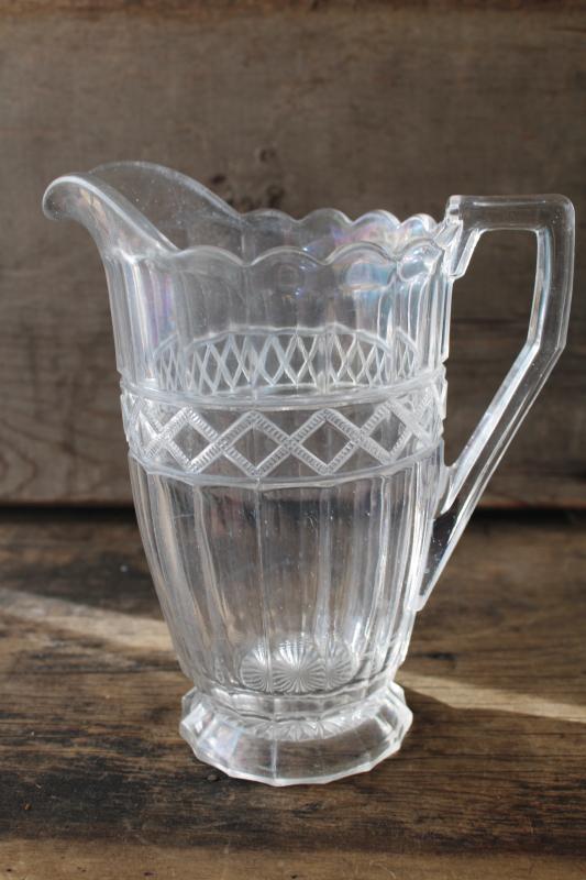 photo of 1920s vintage diamonds band pattern glass pitcher EAPG Cambridge #2785 #1