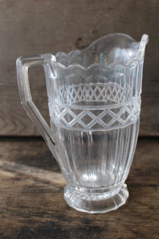 photo of 1920s vintage diamonds band pattern glass pitcher EAPG Cambridge #2785 #3