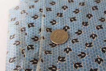 catalog photo of 1920s vintage fabric, art deco blue black print cotton full width narrow yardage