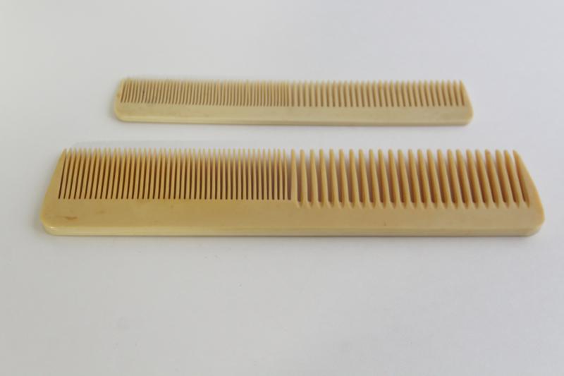 photo of 1920s vintage french ivory celluloid combs from a vanity set, antique hair combs #6