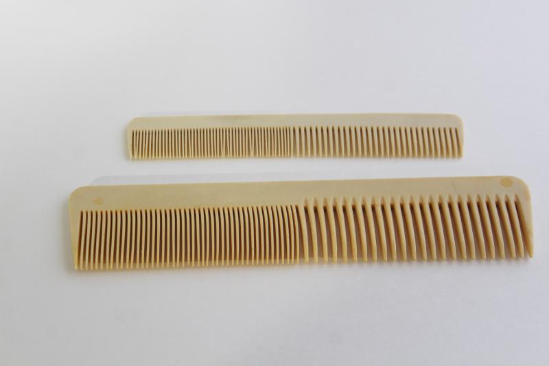 photo of 1920s vintage french ivory celluloid combs from a vanity set, antique hair combs #7