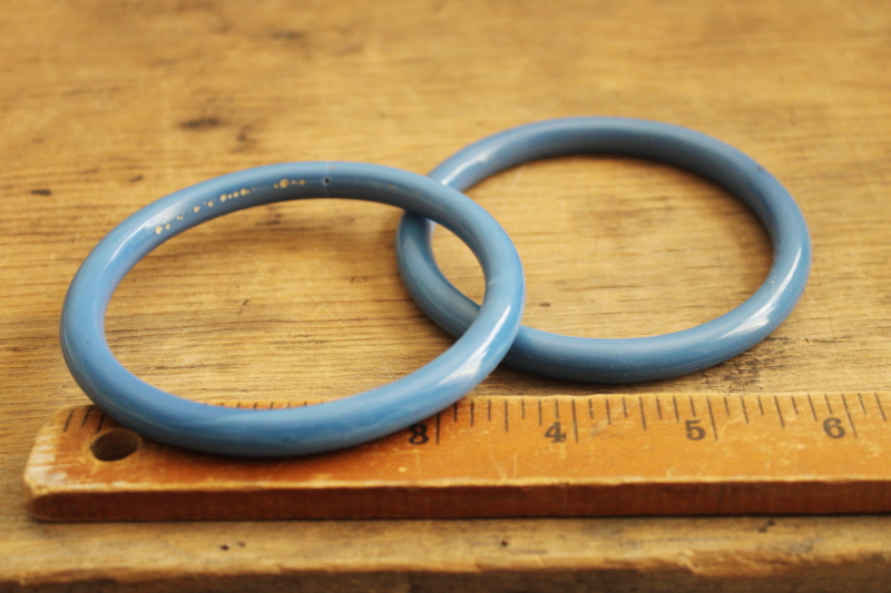 photo of 1920s vintage glass ring handles for Chinese basket sewing box, jade blue bangles #1