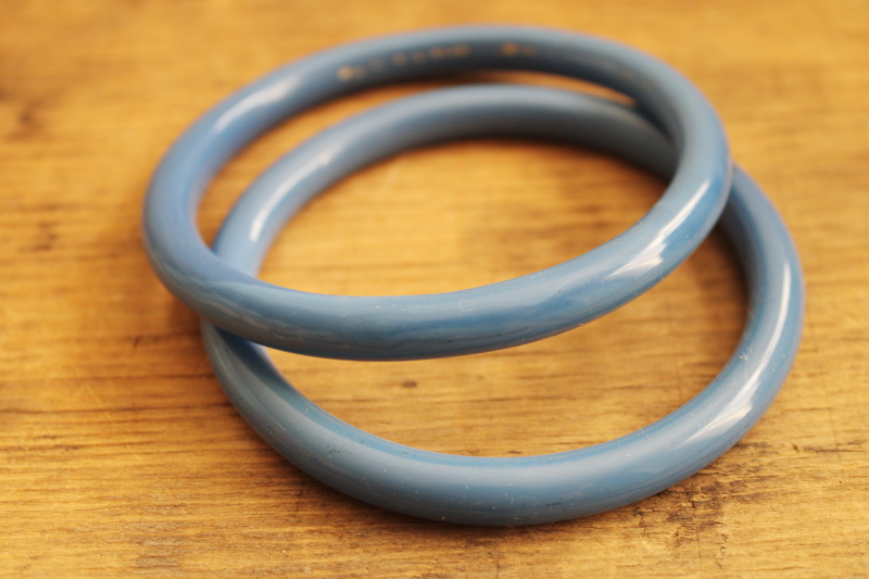 photo of 1920s vintage glass ring handles for Chinese basket sewing box, jade blue bangles #2