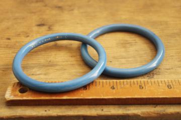 1920s vintage glass ring handles for Chinese basket sewing box, jade blue bangles