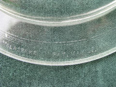 photo of 1920s vintage kitchen glass meat platter w/ drippings well, Glasbake philbe #2