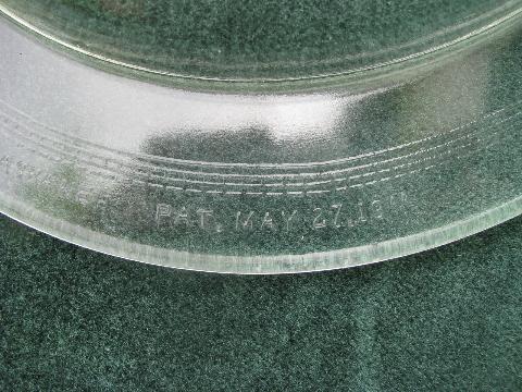 photo of 1920s vintage kitchen glass meat platter w/ drippings well, Glasbake philbe #3