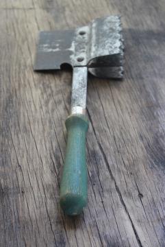 catalog photo of 1920s vintage kitchen mallet, ice axe or meat tenderizer / cleaver, weird old tool