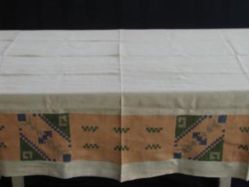 catalog photo of 1920s vintage linen tablecloth w/ Arts and Crafts style embroidered border