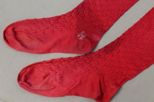 photo of 1920s vintage over the knee stockings, primitive knit socks in barn red & natural cotton  #6