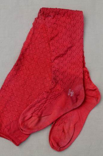 photo of 1920s vintage over the knee stockings, primitive knit socks in barn red & natural cotton  #9