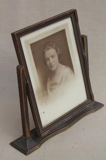 photo of 1920s vintage picture frame w/ Gatsby era photo portrait, pivot tilting swivel frame on stand  #1