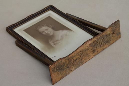 photo of 1920s vintage picture frame w/ Gatsby era photo portrait, pivot tilting swivel frame on stand  #5