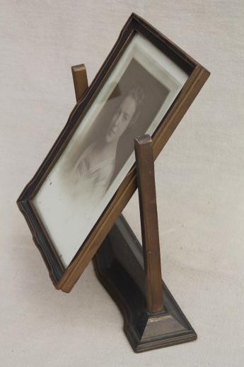 photo of 1920s vintage picture frame w/ Gatsby era photo portrait, pivot tilting swivel frame on stand  #7