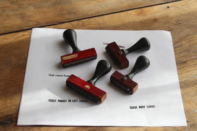 photo of 1920s vintage rubber stamps for tailors labels, garment sewing pattern markers #1