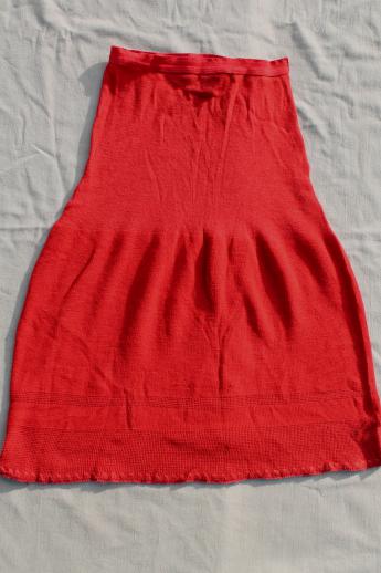 photo of 1920s vintage scarlet red wool petticoat, warm winter underwear knit woolies half slip #3