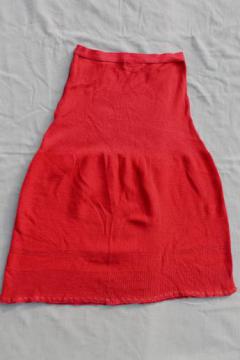 catalog photo of 1920s vintage scarlet red wool petticoat, warm winter underwear knit woolies half slip