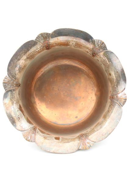 photo of 1920s vintage silver over copper, Sheffield shell footed bowl, antique silver plate #4