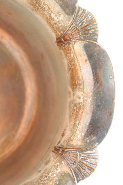 photo of 1920s vintage silver over copper, Sheffield shell footed bowl, antique silver plate #7