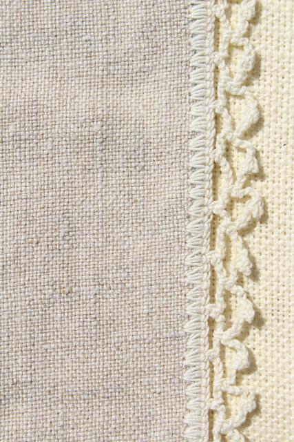 photo of 1920s vintage tablecloth, antique flax linen fabric w/ crochet butterfly lace motifs #7