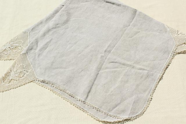 photo of 1920s vintage tablecloth, antique flax linen fabric w/ crochet butterfly lace motifs #8