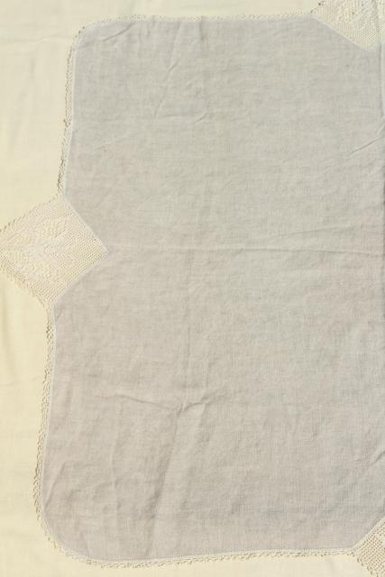 photo of 1920s vintage tablecloth, antique flax linen fabric w/ crochet butterfly lace motifs #9