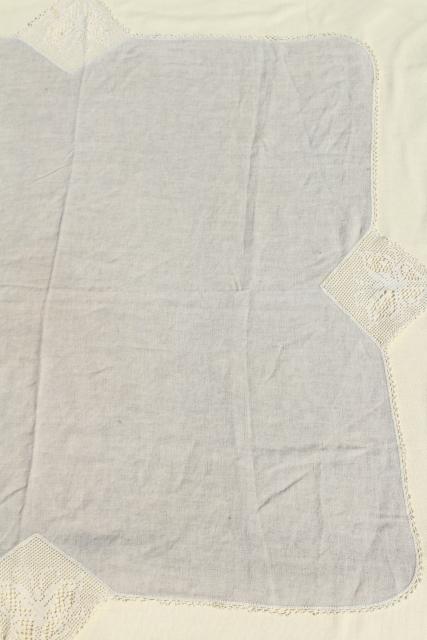 photo of 1920s vintage tablecloth, antique flax linen fabric w/ crochet butterfly lace motifs #10