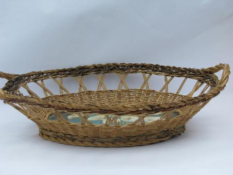 photo of 1920s-30s vintage basket weave tray w/ color litho calla lilies print #4