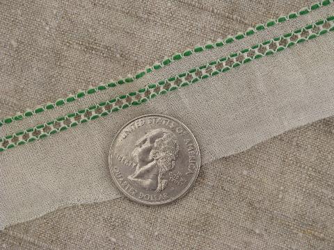 photo of 1920s-30s vintage cotton organdy ruffle sewing trim, jade green on white #3