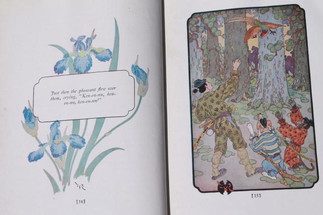 photo of 1928 vintage book of fairy tales, Little Peachling stories of old Japan color illustrations #5