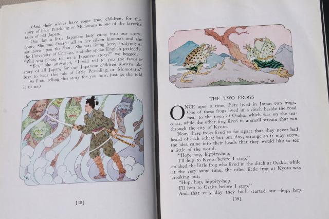 photo of 1928 vintage book of fairy tales, Little Peachling stories of old Japan color illustrations #6
