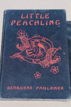 catalog photo of 1928 vintage book of fairy tales, Little Peachling stories of old Japan color illustrations