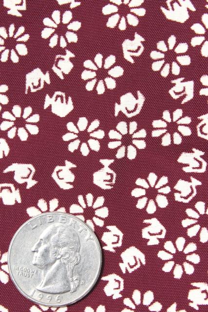 photo of 1930 1940s vintage rayon fabric, burgundy wine floral print silky material #1