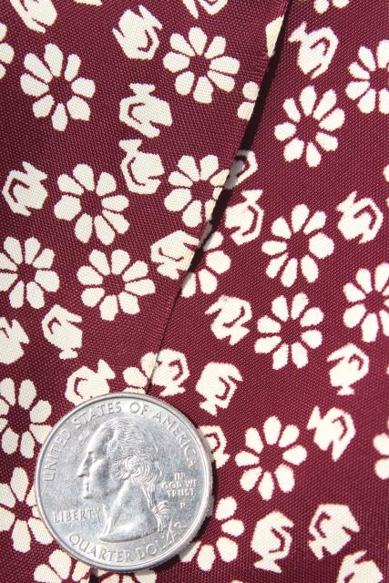 photo of 1930 1940s vintage rayon fabric, burgundy wine floral print silky material #3