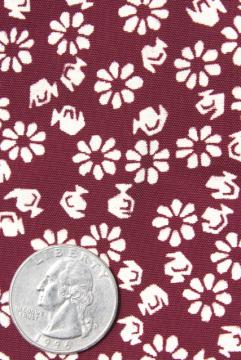 catalog photo of 1930 1940s vintage rayon fabric, burgundy wine floral print silky material