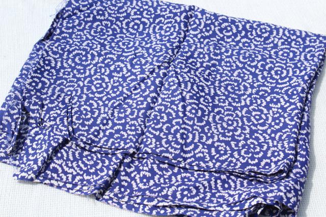 photo of 1930 1940s vintage rayon fabric, royal blue floral print silky material #4