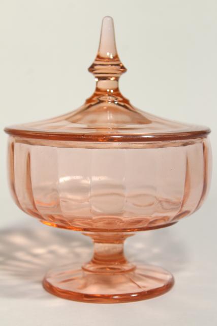 photo of 1930s 1940s vintage pink depression glass candy jar, pedestal dish with lid #1