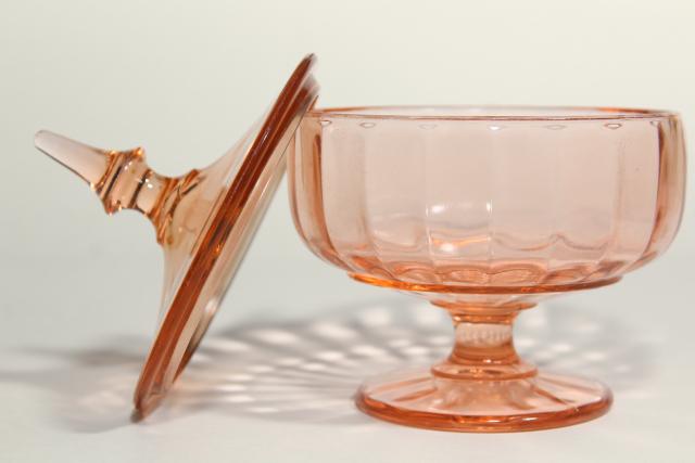 photo of 1930s 1940s vintage pink depression glass candy jar, pedestal dish with lid #2