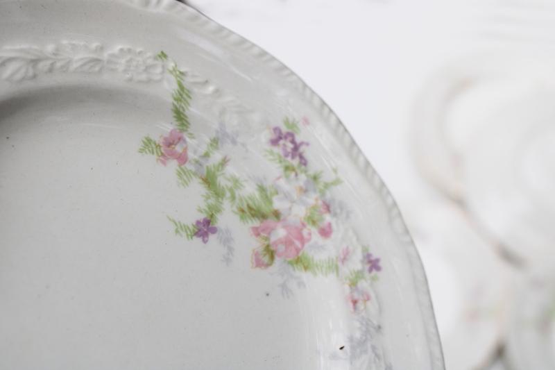 photo of 1930s 40s vintage Crown potteries pink floral china plates, cottagecore shabby chic #2