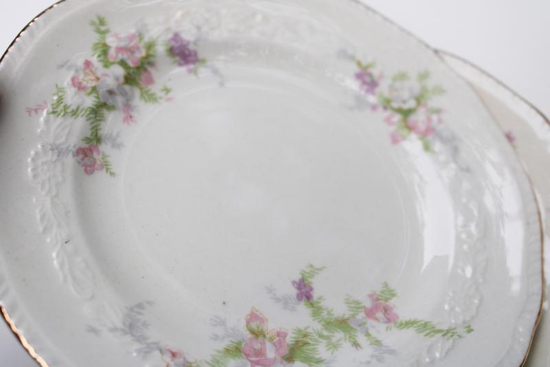 photo of 1930s 40s vintage Crown potteries pink floral china plates, cottagecore shabby chic #5