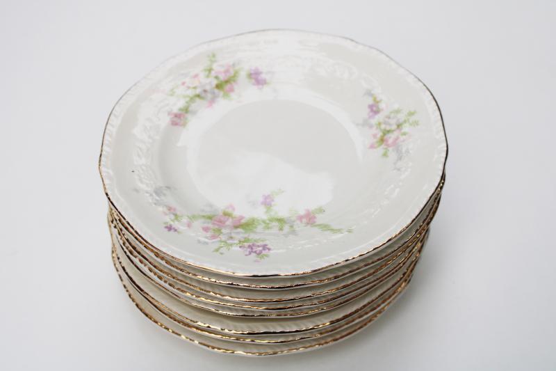 photo of 1930s 40s vintage Crown potteries pink floral china plates, cottagecore shabby chic #6