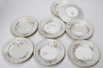 catalog photo of 1930s 40s vintage Crown potteries pink floral china plates, cottagecore shabby chic