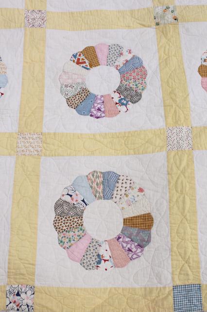 photo of 1930s 40s vintage Dresden plate quilt, hand stitched nice old cotton print fabric #10