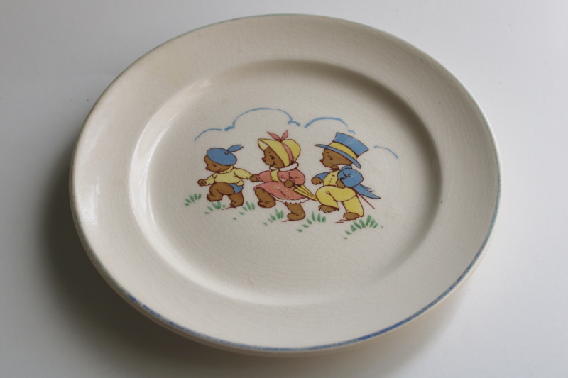 photo of 1930s 40s vintage baby dish, Universal china plate w/ The Three Bears, teddy bear picnic  #1