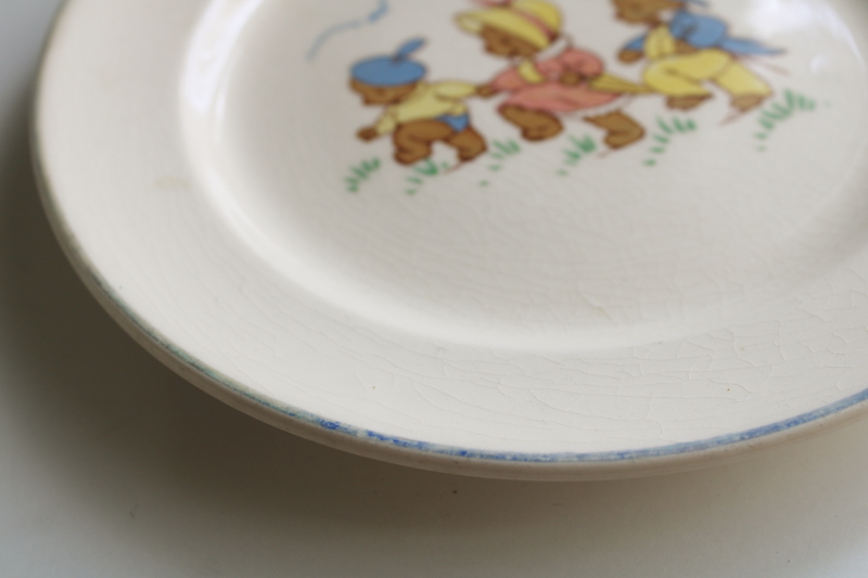 photo of 1930s 40s vintage baby dish, Universal china plate w/ The Three Bears, teddy bear picnic  #3