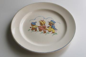 catalog photo of 1930s 40s vintage baby dish, Universal china plate w/ The Three Bears, teddy bear picnic 