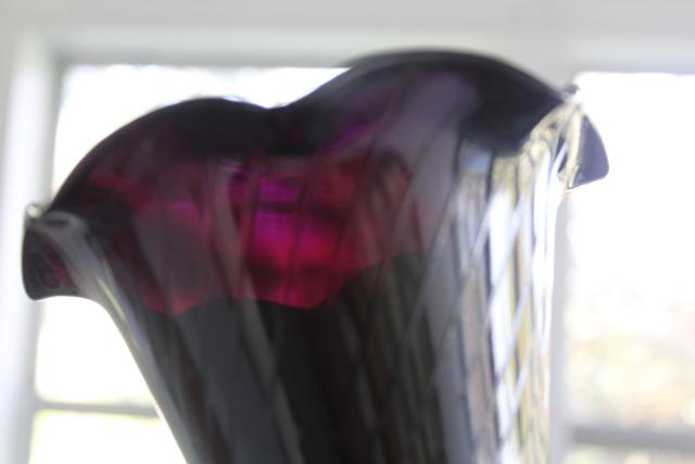 photo of 1930s 40s vintage black amethyst glass vases, art deco hand painted flower vase #7