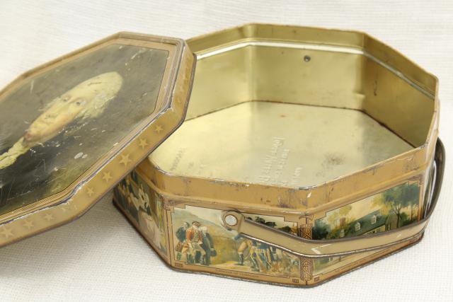 photo of 1930s 40s vintage candy box tin sewing basket w/ George Washington portrait #12